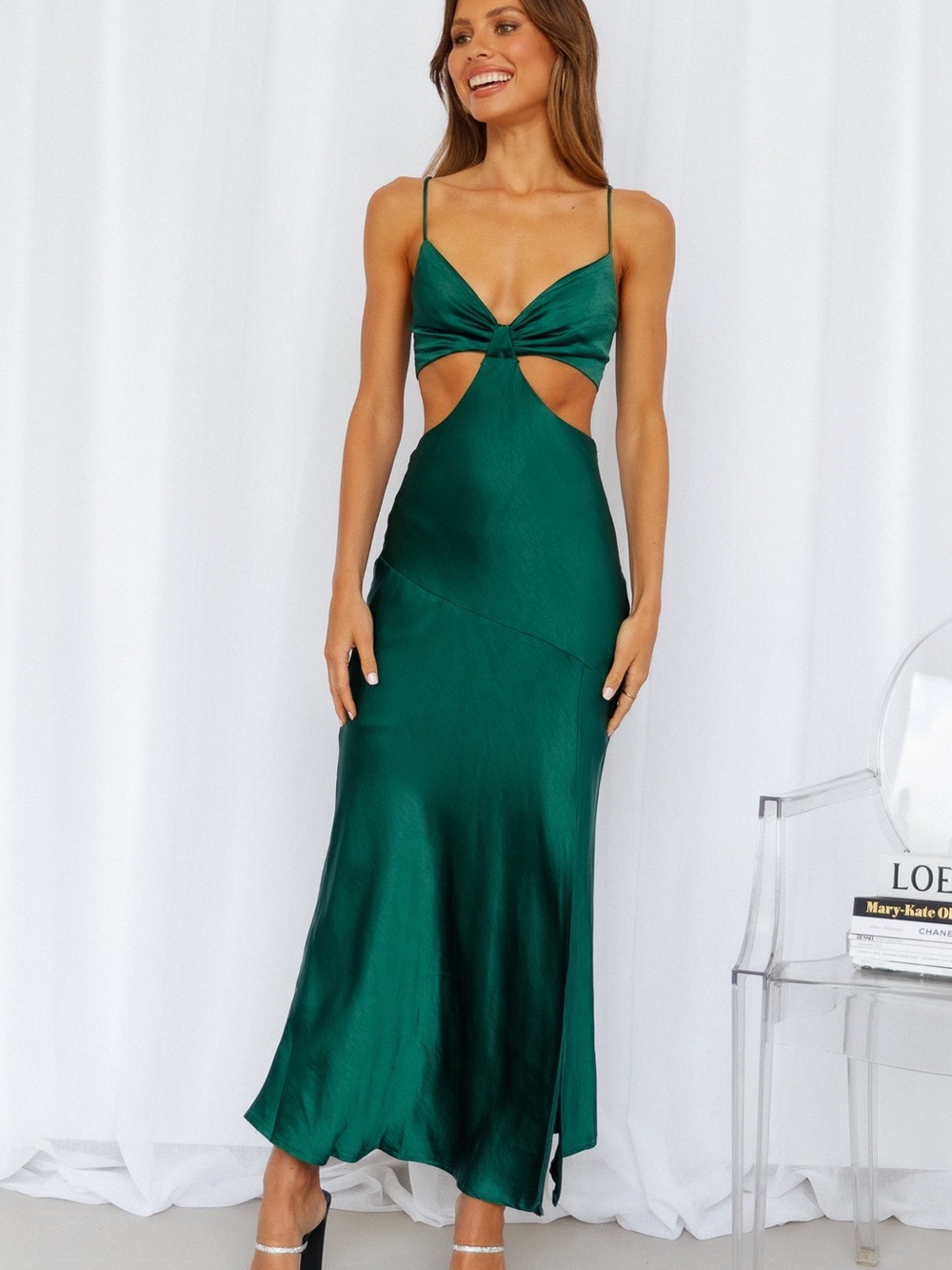 Emerald Cutout Satin Dress from Hello Molly